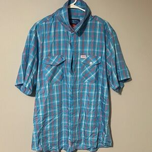 DIXXON Men's Teal and Pink Plaid Button Down Shirt XL